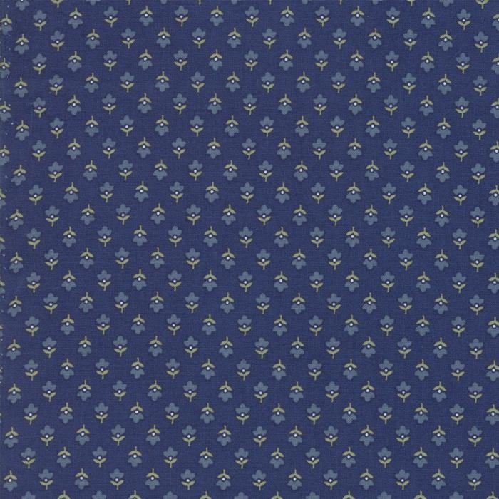 RARE - By The CONTINUOUS HALF Yards - At Home by Bonnie & Camille for Moda, #55207-21 Little Cute Light Blue Flowers Green Stems on Navy