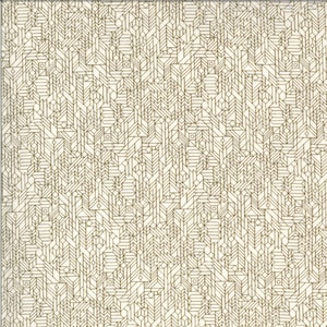 May include: A repeating pattern of geometric shapes in gold and cream. The design features a complex arrangement of lines, triangles, and rectangles, creating a textured, abstract effect. The overall aesthetic is reminiscent of Art Deco or mid-century modern design.