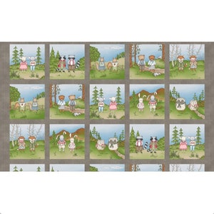 24” X 44” PANEL - Forest Friends by Kris Lammers for Maywood, #MAS8181-K Cute Animal Scene Blocks, Each Panel has 15 Blocks, 3 Rows of 5
