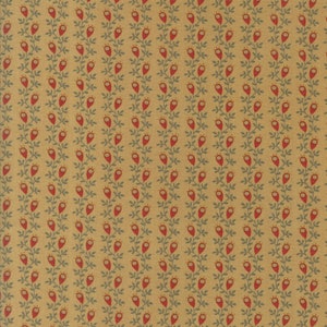 RARE - By The Continuous HALF YARD - Gratitude by Jo Morton for Moda, #38006-17 Dusty Teal Leafy Vine Stripe and Buds on Parchment Tan