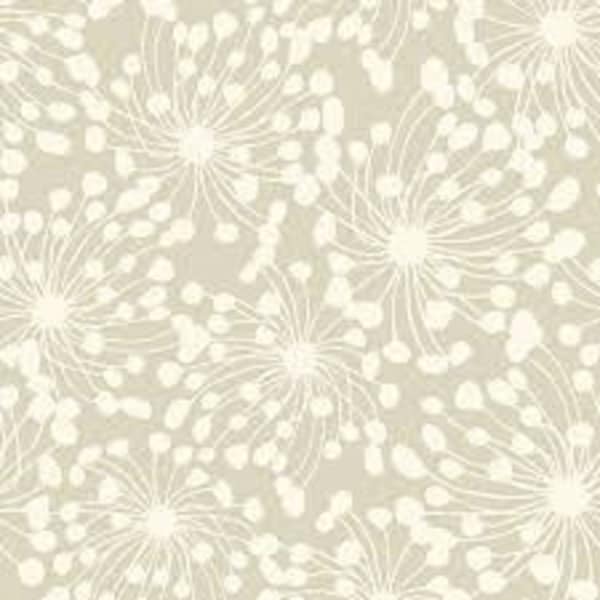RARE- By The Continuous HALF Yard - Birds and Blooms by Jocelyn Proust of Clothworks, Pattern #Y2466-61 Creamy White Blossoms on Light Taupe