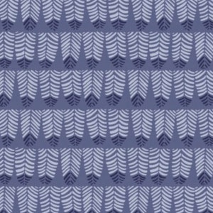Könnte beinhalten: Ein nahtloses Muster mit einem sich wiederholenden Design aus stilisierten weißen Federn auf blauem Hintergrund.