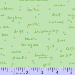 RARE - By The Continuous HALF YARD - Sea Glass by Nancy Rink Designs of Studio 37 Fabrics for Marcus Fabrics, #9852-0114 Green Sea Messages