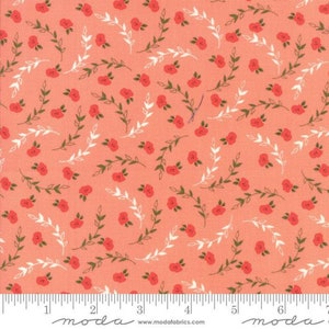 By the Continuous HALF YARD - Creekside by Sherri and Chelsi of Quilting Life for Moda, #37532-17 Posies on Coral, Coral Red Flowers
