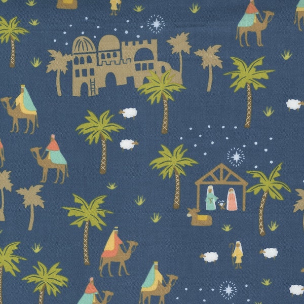 RARE - By The Continuous HALF YARDS - Joyful Joyful by Stacy Iest Hsu for Moda Fabrics, #20801-24 Oh Little Town Nativity on Midnight Blue