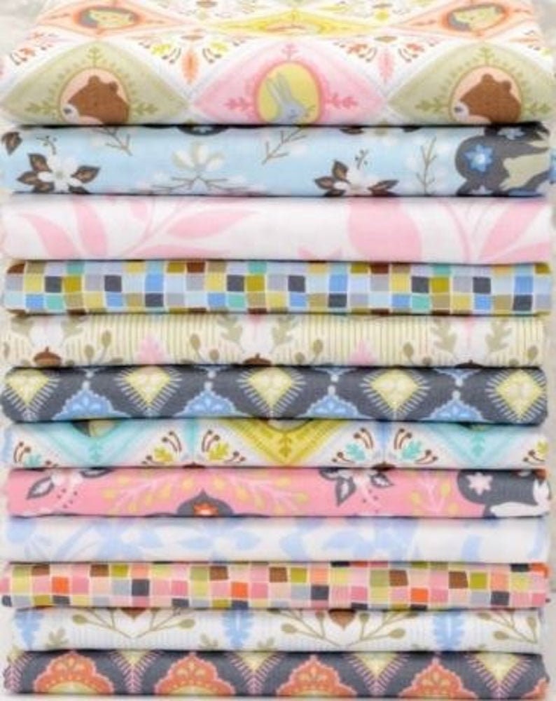 #113.108.05.1 Little Acorn and Sprigs Rows on Creamy White Born Wild by Ana Davis for Blend Fabrics By The Continuous HALF YARD RARE