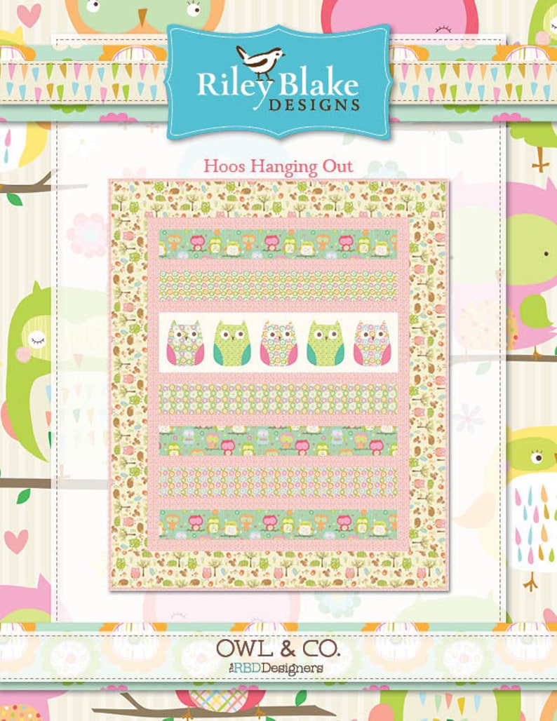 Hearts and Flowers Owl /& Company by RBD for Riley Blake Owls Pattern #F4940 Main Pink Stripe FLANNEL Rare By The Continuous HALF Yard