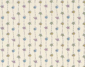 By The Continuous HALF YARD - Downton Abbey Lady Sybil by Kathy Hall for Andover, #7331-EB Dotty Stripe Eggplant/Blue, Pastel Dots on Cream