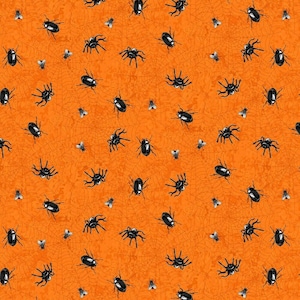 RARE - By The Continuous HALF YARD - Gone Batty by Lorilynn Simms for Wilmington #56065-891 Creepy Crawley Toss on Tonal Orange Spider Web