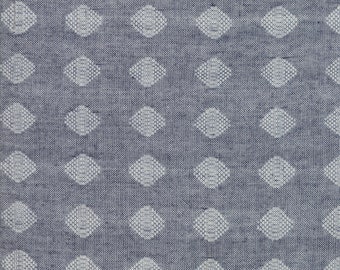 Rare - By The Continuous HALF YARDS - Boro Cotton Wovens for Moda Fabrics, Pattern #12560-14 Ivory Dotted Diamonds on Denim Blue, Blender