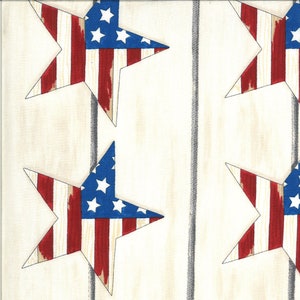 Op de afbeelding: Een witte achtergrond met verticale grijze strepen en vier rode, witte en blauwe sterren. De sterren zijn in de vorm van de Amerikaanse vlag.