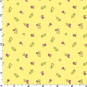 RARE - By The Continuous HALF YARD - Fresh Picked by Sue Zipkin for Clothworks, #2368-17 Petal Drop Light Lime Green, Tossed Purple Flowers
