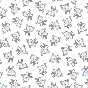Przez The Continuous HALF YARDS - Snuggle in the Jungle FLANNEL autorstwa Jessiki Flick dla Benartex, wzór nr 10443F-09 Rzucane małe tygrysy na białym