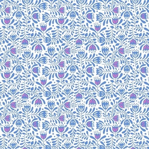 RARE - 28" REMNANT - Hann’s House by Lewis and Irene, Pattern #A278.1 Blue Hann’s Floral, Blue and Pink Flowers on White