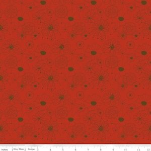 RARE - By The Continuous HALF YARD - Give Thanks by Sandy Gervais for Riley Blake, Pattern #C5921 Outlined Packed Brown Flowers on Red