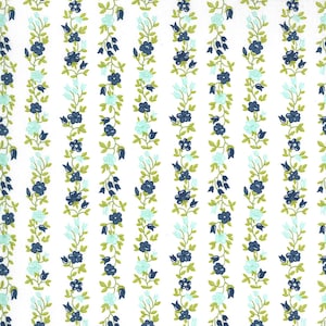 RARE - By The Continuous HALF YARD - Sunday Stroll by Bonnie and Camille for Moda, #55224-21 Navy/Aqua Freshly Cut Floral Stripes on White