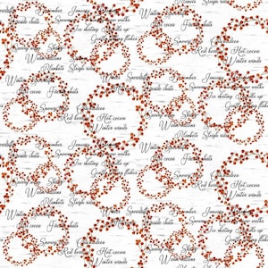 Por The Continuous HALF YARD - Snow Days por Barb Tourtillotte para Henry Glass #1640-89 Coronas de bayas rojas, palabras de invierno cursivas negras en blanco