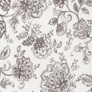 By The Continuous HALF YARD - Tonality Grey, Large beautiful patterned 1” - 3” inch tonal gray flowers on a creamy white background