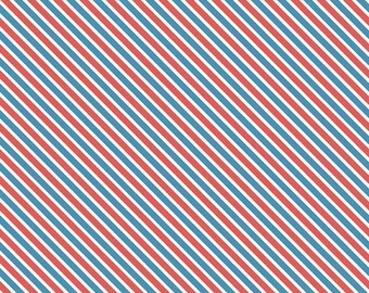 By The Continuous HALF YARD - Love Letters by Lindsay Wilkes of Cottage Mama for Riley Blake, #C8864 Red, White and Blue Diagonal Stripes