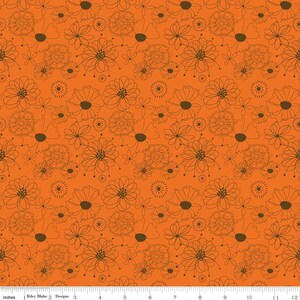 RARE - By The Continuous HALF YARD - Give Thanks by Sandy Gervais for Riley Blake, Pattern #C5921 Outlined Packed Brown Flowers on Orange