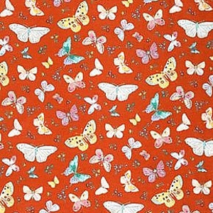 By The Continuous HALF YARD - Butterfly Garden by Dena Designs for Free Spirit #PWDF226 Butterfly Toss on Orangey Red, Colorful Butterflies