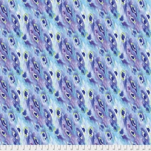 May include: Abstract watercolor pattern in shades of blue, purple, and green. The pattern is reminiscent of feathers or water droplets.