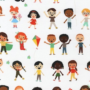 RARE - By The Continuous HALF YARD - Bright Days by Anne Kelle for Robert Kaufman, #20597-195 All Kids All Friend Bright on White, Children