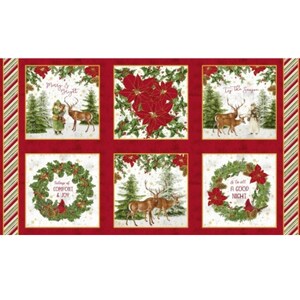RARE - 24” X 44” PANEL - Comfort and Joy by Katie Petite of Whistler Studio for Windham #51882PM-1 Traditional Holiday Blocks, Metallic Gold