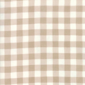 May include: A beige and white gingham fabric with a checkered pattern.