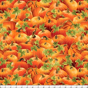 Könnte beinhalten: Ein nahtloses Muster mit einer Nahaufnahme eines Stapels orangefarbener Kürbisse mit grünen Blättern. Die Kürbisse sind in einem zufälligen Muster angeordnet und haben alle unterschiedliche Größen. Die Blätter sind grün und haben eine leicht strukturierte Oberfläche.