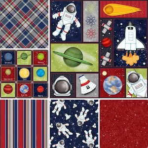 11” X 44” PANEL - Space Walk by Shelly Comisky of for Henry Glass, #1803-78 Space Patch, Each Panel Contains 3 Blocks Shown Above, Astronaut