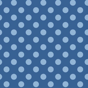 By The HALF YARD - Kimberbell Basics by Kim Christopherson of Kimberbell Designs for Maywood, #MAS9216-BB Light Blue 3/8” Dots on Blue