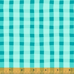 RARE - 13" X 43" REMNANT - Animal ABC's by Whistler Studios for Windham Fabrics, Pattern #41326-2 Wavy Tonal Blue Large Gingham, Blender