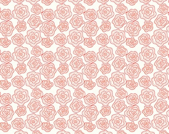 RARE - By The Continuous HALF YARD - From The Heart par Sandy Gervais pour Riley Blake, Motif #10052 Roses Rouges Emballées Sur Crème