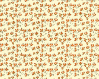 RARE - By The Continuous HALF YARD - Give Thanks by Sandy Gervais for Riley Blake, #C5923 Tossed Orange Floral Blossoms on Stems on Cream