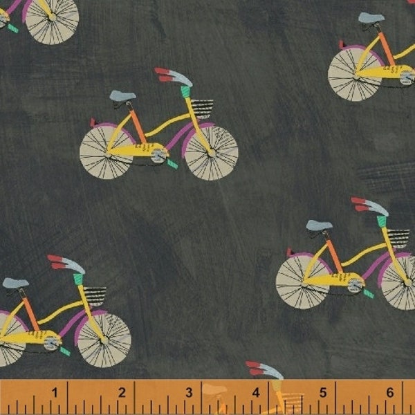 RARE - By The Continuous HALF YARDS - Wonder by Carrie Bloomston for Windham, #50516-6 Colorful Little Bikes on Textured Watermelon Red