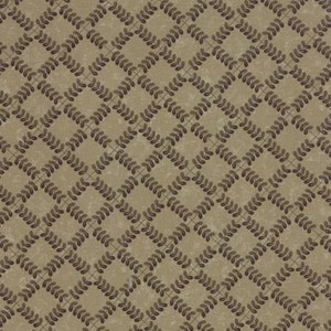 May include: A seamless pattern of brown leaves arranged in a diamond pattern on a beige background.
