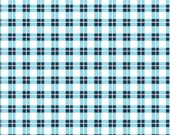 Par The Continuous HALF YARD - Harmony Farm par Shawn Wallace pour Riley Blake, Pattern #C6694-BLUE, Aqua Blue, White and Navy Blue 1/4" Plaid