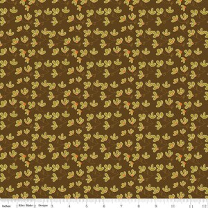 RARE - By The Continuous HALF YARD - Give Thanks by Sandy Gervais for Riley Blake, #C5923 Tossed Green Floral Blossoms on Stems on Brown