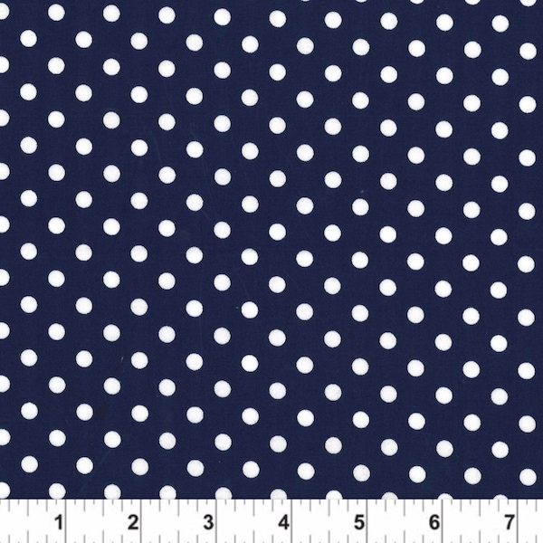 Rare - By The Continuous HALF YARD - Dumb Dot by Michael Miller, #CX2490-INKX-D, White 1/4” Polka Dots on Ink Navy Blue, Blender, Basic