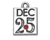 BULK 10PCS DEC 25 w Red inlaid Rhinestone Charm Antique Silver December Christmas Day Holiday Birthday Calender Jesus Jewelry Pendant 1079
