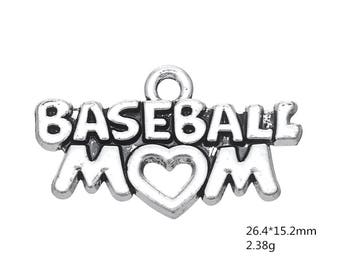 10pcs Baseball Mom Charms silver tone Baseball Mom Charms pendants 15x26mm