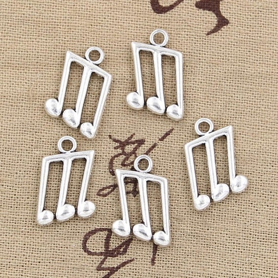 10 Music note charms antique silver tone MN13