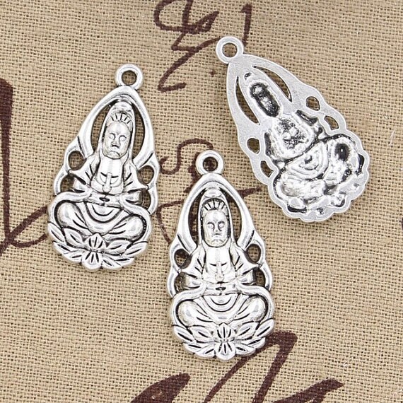 BULK 50 Buddha charms antique silver tone R27