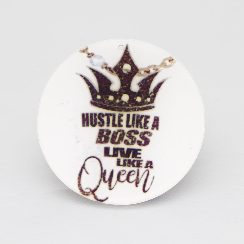 BULK 5 Pcs Hustle Like A Boss Live Like A Queen Charm Pendant 2 Sided Custom Logo Queen Crown Charms Text Picture #2766