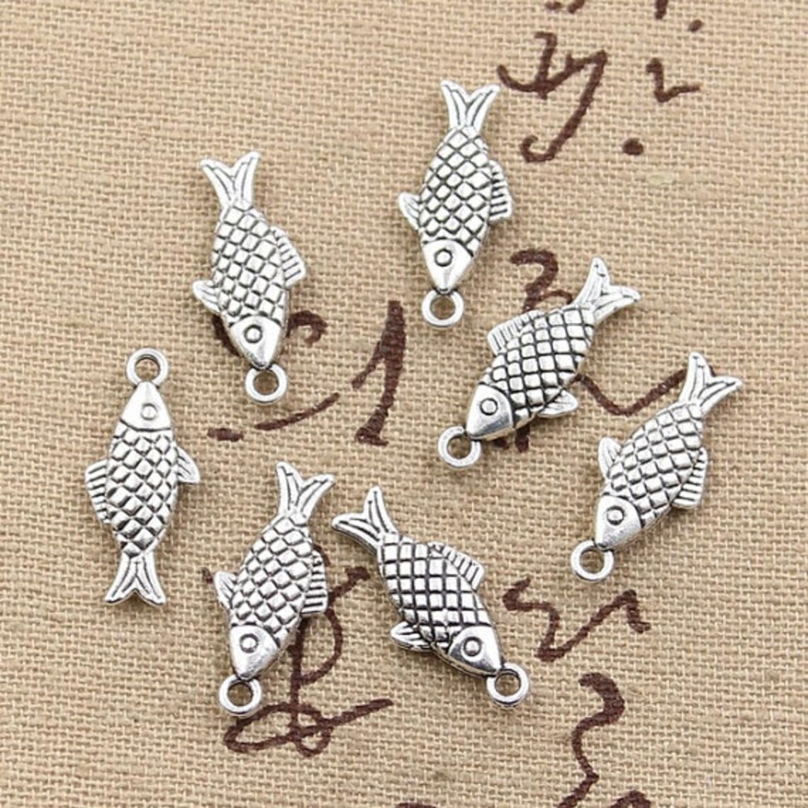 10 Fish Charms Antique Silver Tone Fishing Charms Charm Etsy