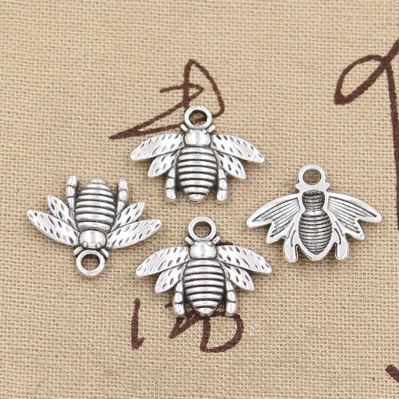 BULK 50pcs Bee Charms Antique Silver Bumblebee Charms Honeybee Charms Bracelet Bangle Bracelet Pendants #907