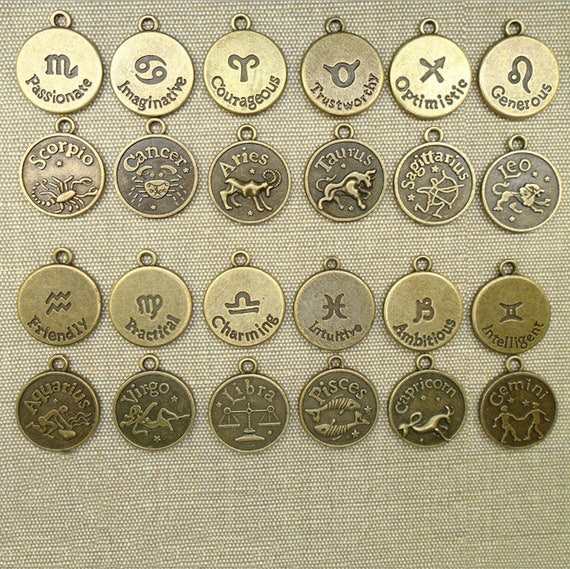 12 Zodiac Charms Double Sided Charms Horoscope Charms Etsy