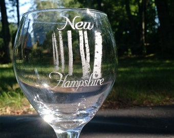 Etched Birch Tree Glass, New Hampshire Souvenir, USA Made