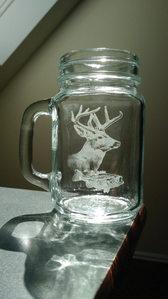 Laser Etched Deer & Bass Glass, Outdoorsman Gift